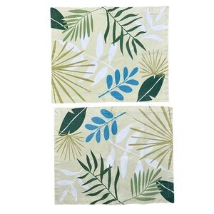 Crate and Barrel Placemats Set of 2 Green Palm Tropical